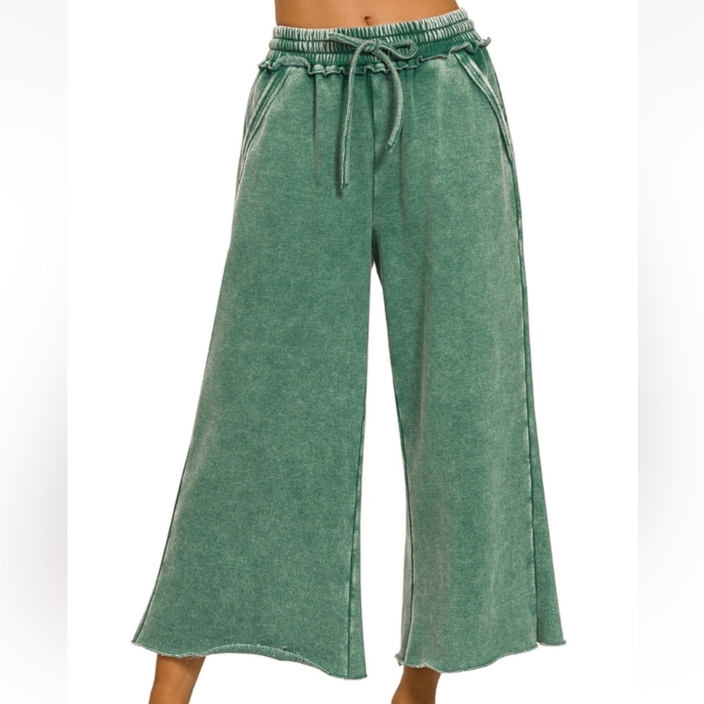 109. LAST 1! Comfy soft crop acid washed ankle  green sweatpants CLEARANCE - Picture 4 of 7